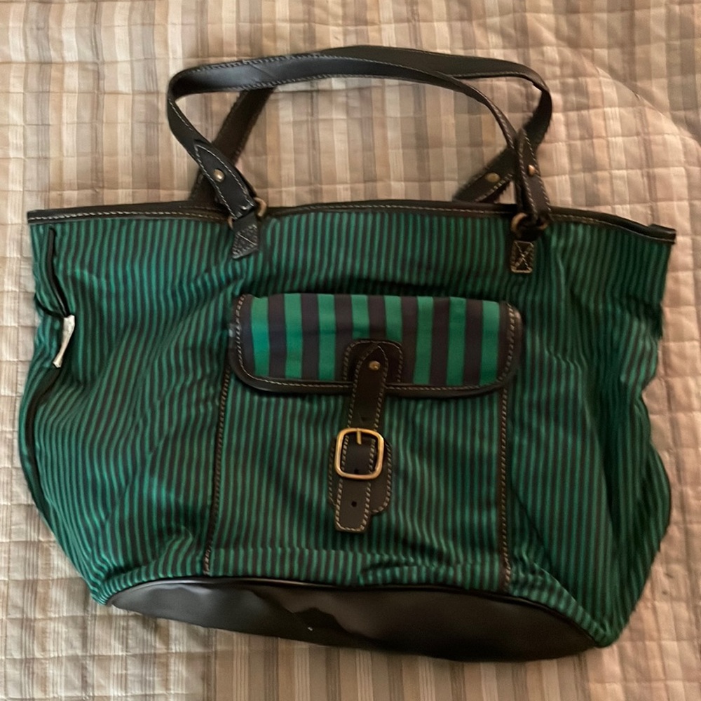 Stripe nylon “Upla”tote, never worn, but bottom material is cracking.